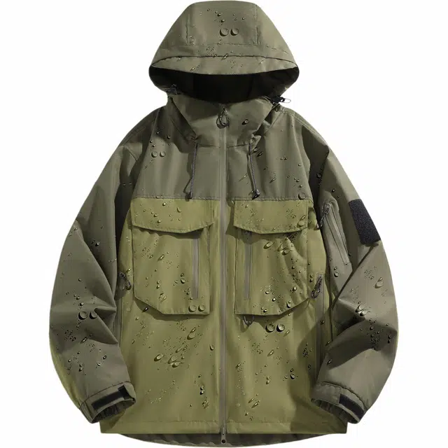 雅鹿  山系户外远足连帽  防水防风防紫外线透气耐磨冲锋衣 男女同款 古苔绿