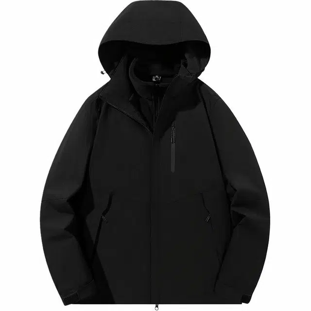 雅鹿  拼接撞色斜拉链设计时尚  防水防风冲锋衣 男女同款 黑色