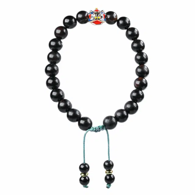 素于 木质单圈国潮新中式文玩醒狮 轻奢高级感佛珠个性潮酷考试盘玩简约时尚念珠诸事顺遂#幸运配饰 黑檀 木作手串 男女同款情侣款