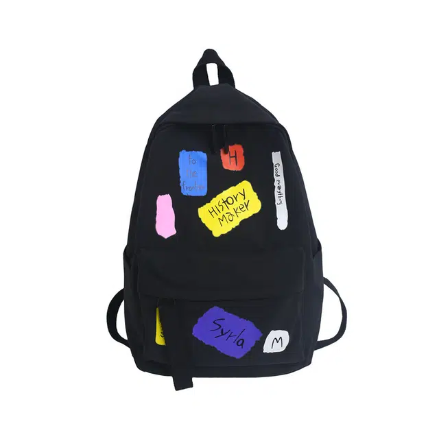 草丛喵喵喵 休闲时尚百搭潮流拼接小清新日常通勤学院风休闲小众简约设计 尼龙 双肩包 常规 男女同款情侣款 黑色/酒红色/黄色/绿色