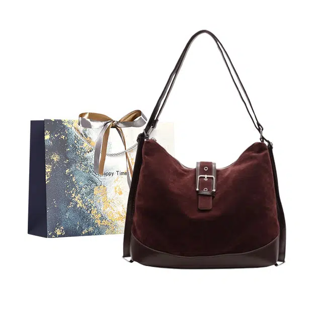 伊曼家 高级感包包托特包通勤斜挎包 麂皮绒 单肩包 常规 女款 咖色