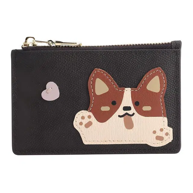 奢护匠心坊 可爱柯基小巧卡包 头层牛皮钱包一体大容量多卡位真皮轻薄证件收纳包带 通用 棕色
