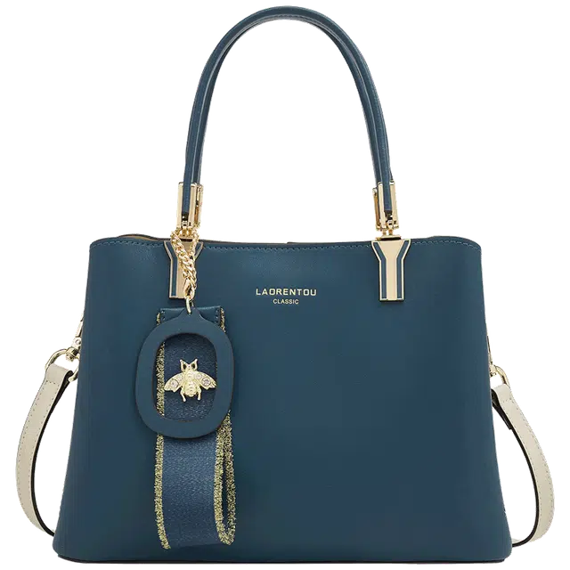 老人头 时尚潮流高级感通勤 牛二层皮 斜挎托特包手提包 常规 女款 暗青色/白色