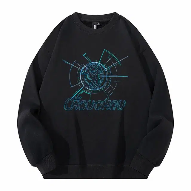 周同学 周杰伦 品牌字母基础款宽松休闲百搭圆领套头加绒加厚卫衣 男女同款 黑色