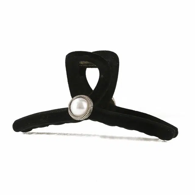 如花梦 后脑勺鲨鱼夹气质发饰黑色丝绒高级感冬 植绒 发夹 女款