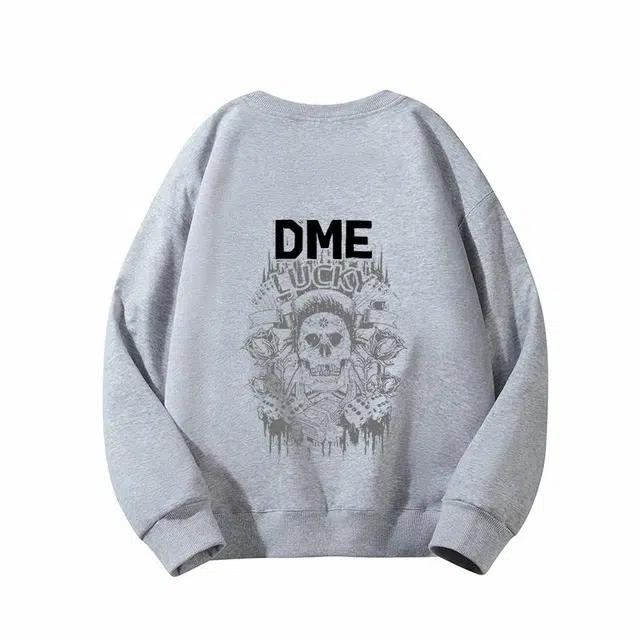 【dme】 潮酷美式高街校园款骷髅头手绘套头圆领保暖舒适柔软宽松时尚个性卫衣 男女同款