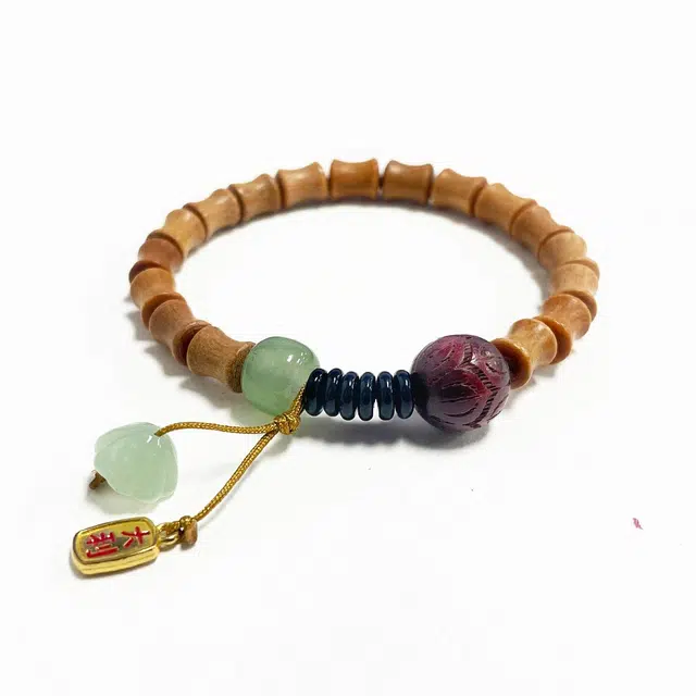 岁月静好 文艺森系禅意文玩复兴手持佛珠盘玩本命年转运念珠招财纳福平安喜乐国风小众设计 前程似锦#好运 檀木 手串 男女同款情侣款