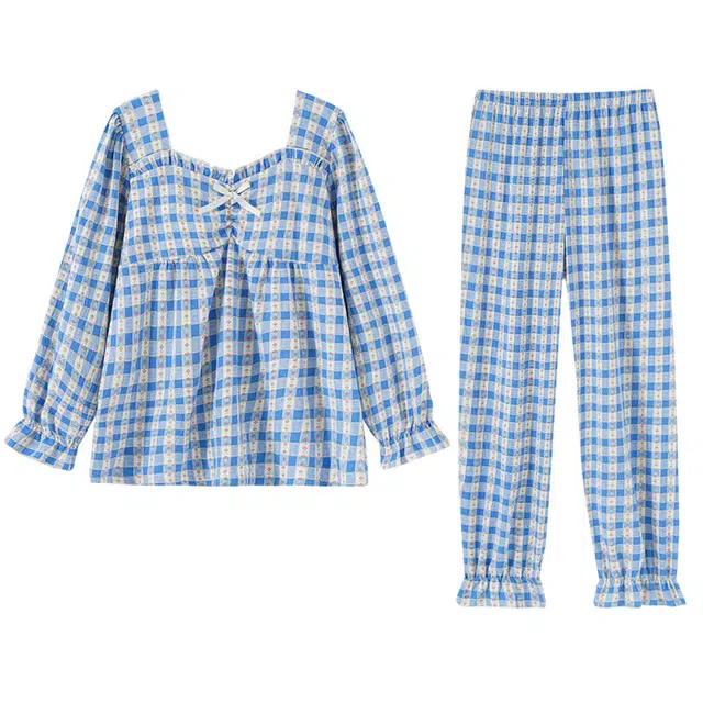 欧诗帛 甜美可爱带胸垫舒适家居服长袖睡衣套装 女款 图片色