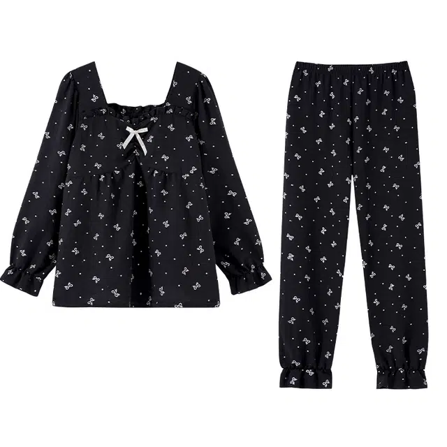 欧诗帛 甜美可爱舒适带胸垫长袖家居服睡衣套装 女款 图片色