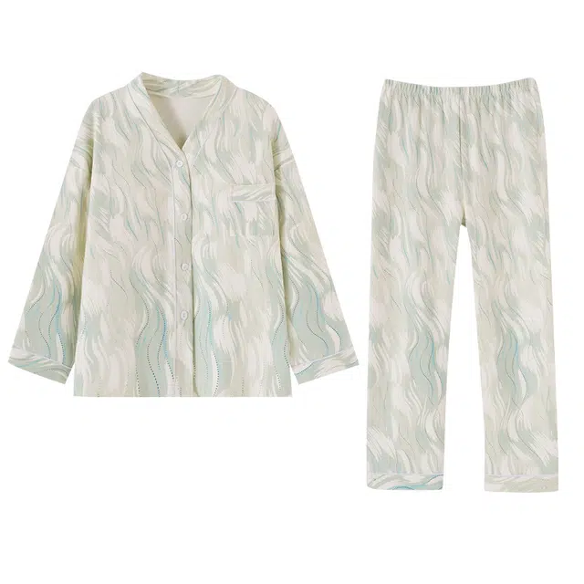 欧诗帛 大码甜美可爱带胸垫长袖家居服睡衣套装 女款 图片色