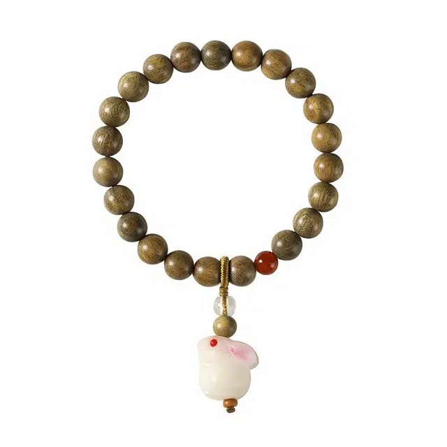 过手留香 琉堇 流通处代请 乙巳蛇年许我无忧平安喜乐文玩转运珠 可爱软萌女生小兔子佛珠手饰#好运 绿檀 手串 男女同款情侣款