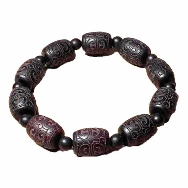鶄鲤 民族风雕刻祥云鼓珠隔珠单圈念珠 黑檀 手串 男女同款情侣款