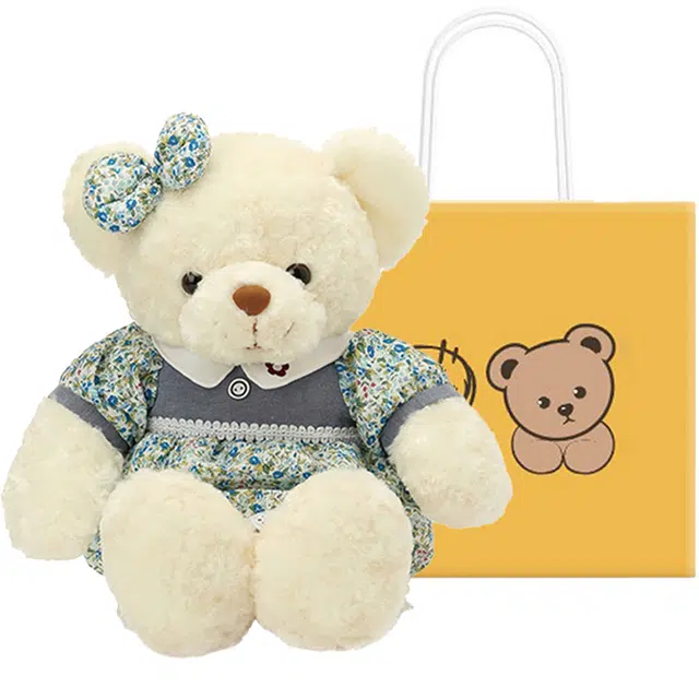 柏文熊 泰迪熊 蓝裙情侣熊 可爱 动物 玩偶 毛绒公仔