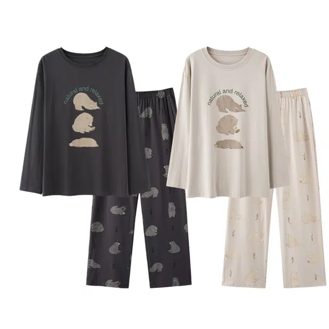 好福份 卡通亲肤透气简约圆领长袖长裤家居服睡衣套装 男女同款