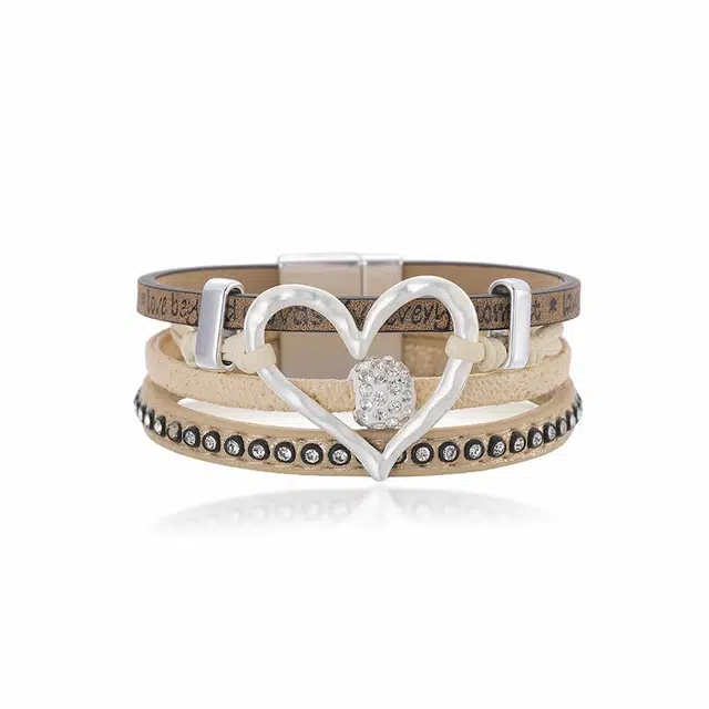 希遇 心盈告白手镯 新中式 国潮轻奢小众设计 日常百搭 清纯浪漫告白 合金/皮革/水钻 手镯 男女同款情侣款