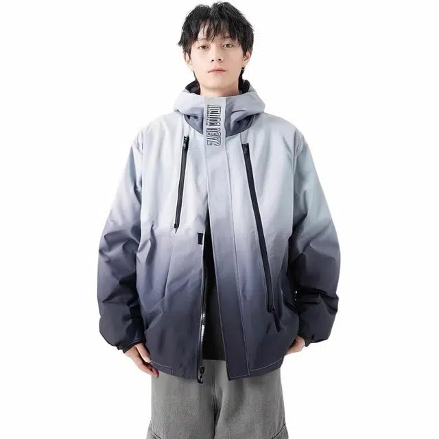 雅鹿  美式机能风多拉链渐变青少年户外登山运动拉链连帽休闲下摆抽绳宽松百搭  防水防风冲锋衣 男女同款