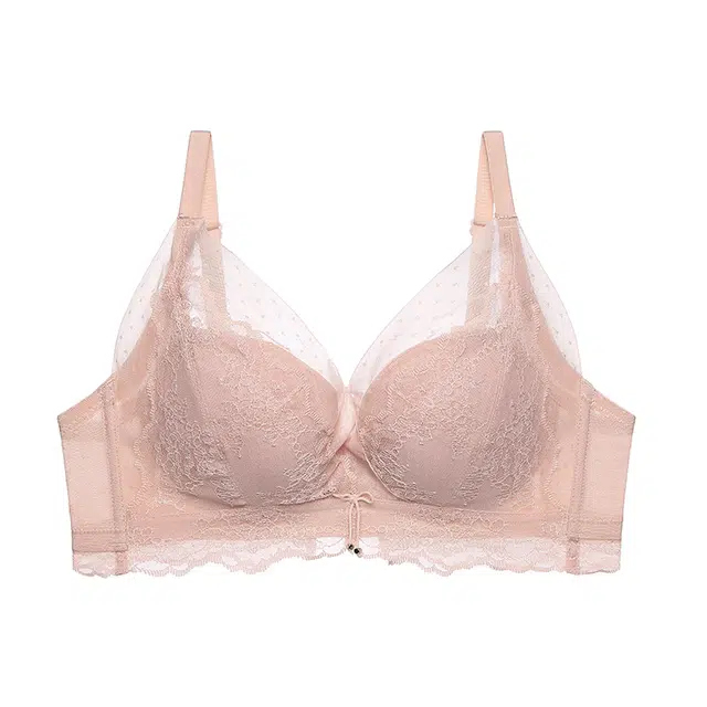芬腾 小胸聚拢甜美法式蕾丝收副乳防下垂舒适透气文胸 女款 粉色