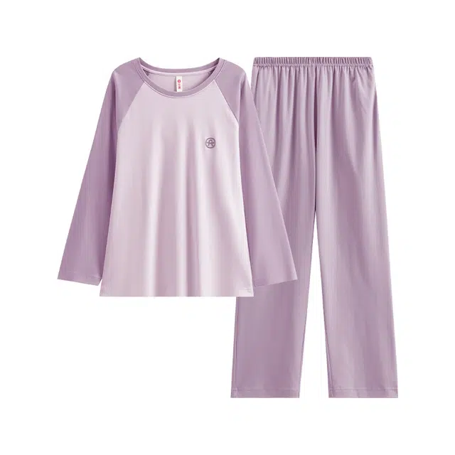 芬腾 纯棉长袖休闲加大码家居服睡衣套装 女款 粉紫