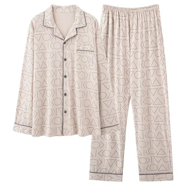 好福份 简约休闲长袖舒适长裤家居服睡衣套装 男款 图片色