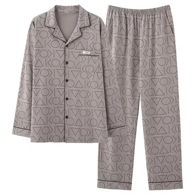 好福份 简约休闲透气舒适长袖长裤家居服睡衣套装 男款 图片色