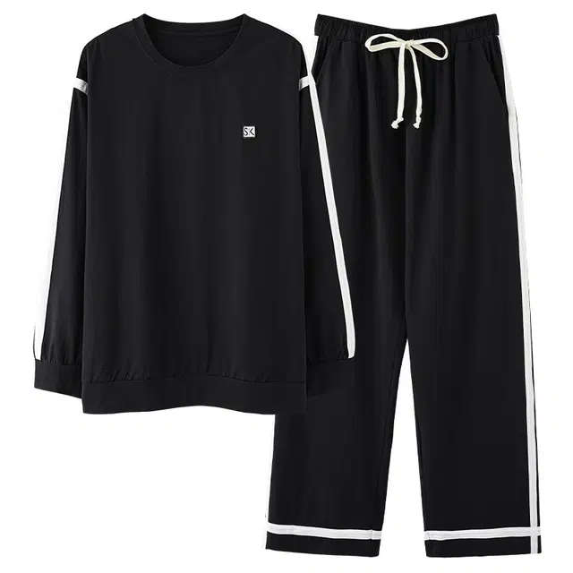都市丽人 简约休闲套头长袖家居服可外穿睡衣套装 男款 图片色