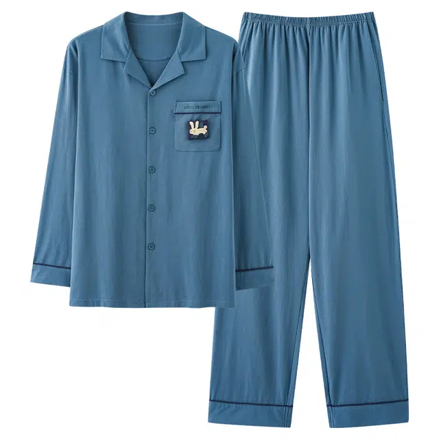 好福份 简约休闲长袖长裤气质舒适睡衣套装 男款 图片色