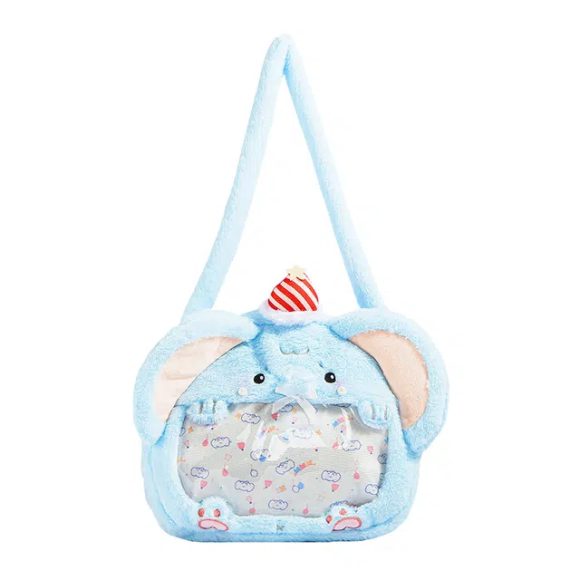 皮皮豆 可爱呆萌小飞象透明痛包 二次元 毛绒斜挎包 玩偶周边