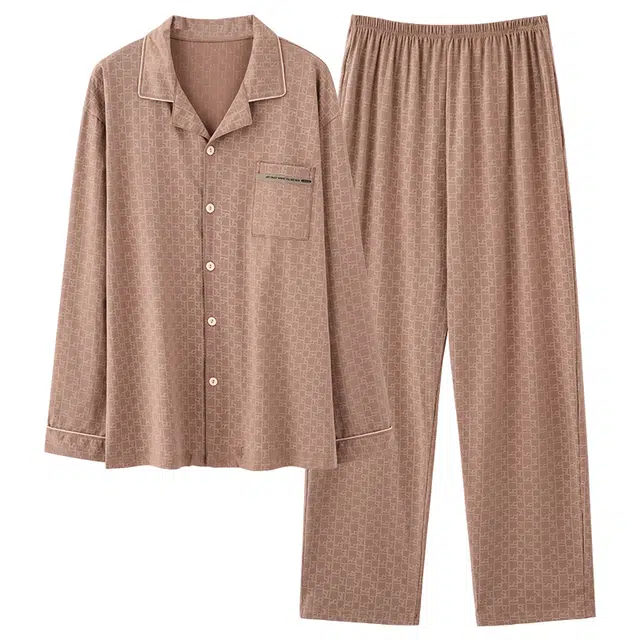 好福份 简约休闲纯棉长袖舒适长裤家居服睡衣套装 男款 图片色