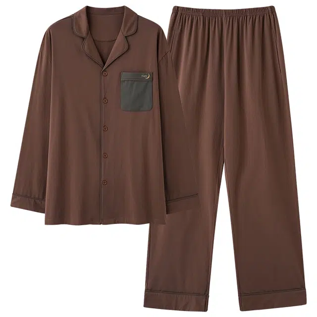 好福份 简约休闲纯棉透气长袖长裤家居服睡衣套装 男款 图片色