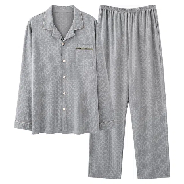 好福份 简约休闲透气舒适长袖长裤睡衣套装 男款 图片色
