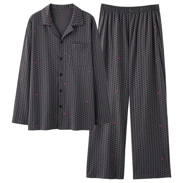 好福份 简约休闲爱心满印长袖长裤家居服睡衣套装 男款 图片色