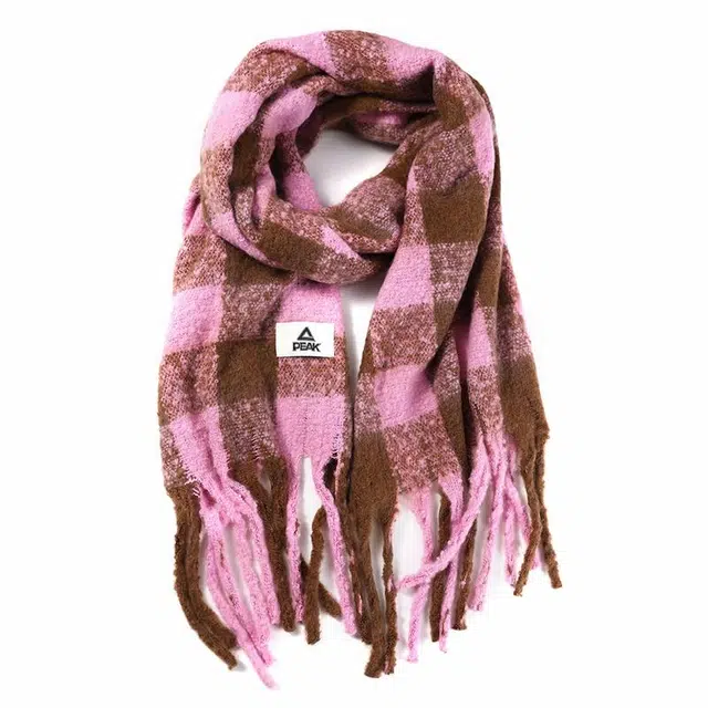 匹克 黑白格 绒线围巾 男女同款情侣款