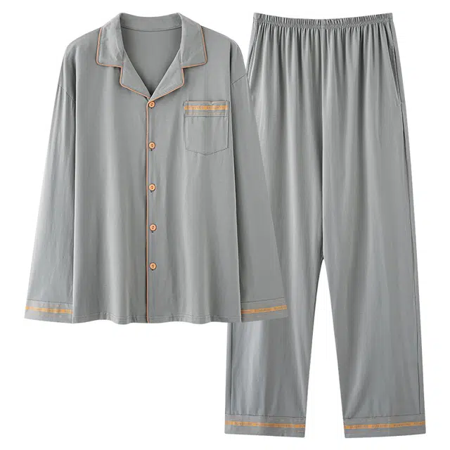 好福份 简约休闲纯色亲肤透气长袖长裤睡衣套装 男款 图片色