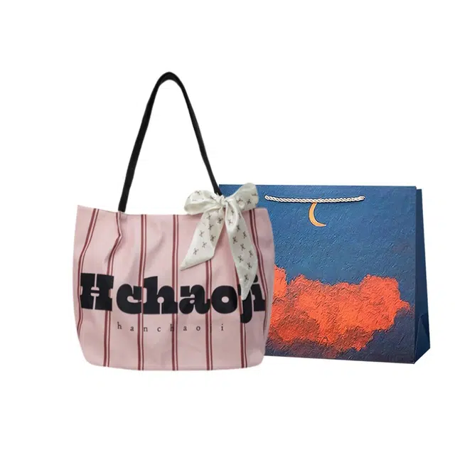 爱尔绅特 条纹托特包简约字母休闲通勤 帆布 帆布包单肩包 手提包 常规 女款 粉红色/卡其色/绿色