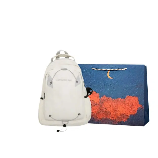 爱尔绅特 大学生高中生休闲高颜值 尼龙 双肩包 常规 男女同款情侣款 米白色/黑色/卡其色/湖蓝色