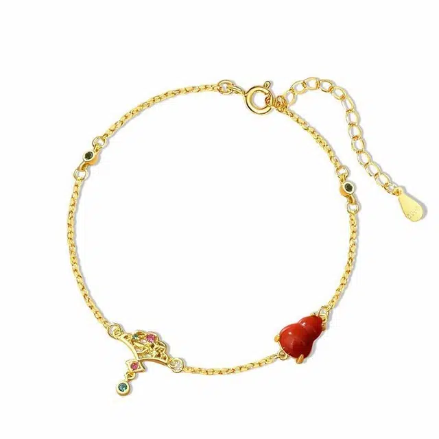 幸囍礼 国风葫芦福禄吉祥气质百搭新中式招财转运轻奢简约配饰 小众设计感国潮复古贵气感 玛瑙 玉石手链 男女同款情侣款