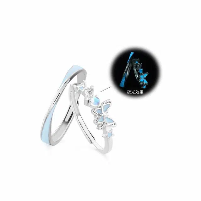 【发光&招财福蝶】 琉堇 星河极光蝴蝶闪钻夜光对戒轻奢小众高级感好运 合金 戒指 男女同款情侣款