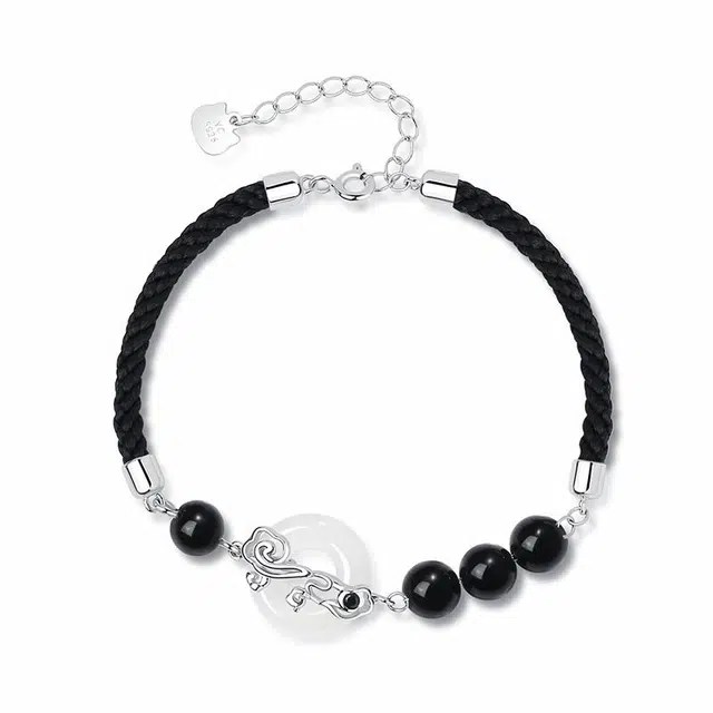 银千惠 新中式镂空花丝祥云如意扣手腕链 国风转运珠福禄吉祥幸福圆满平安扣首饰 小众送礼编绳生日纪念日手饰 玉髓 手链 男女同款情侣款