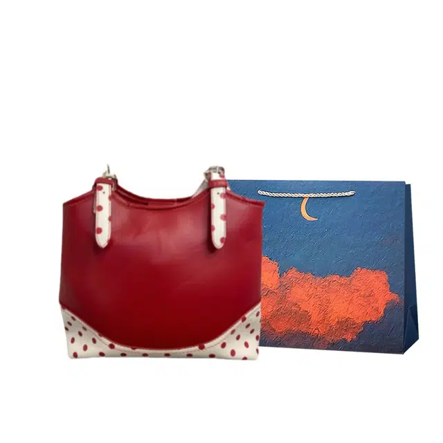 爱尔绅特 小众波点通勤时尚百搭休闲撞色手提腋下包 人造革 单肩包 常规 女款 红色/绿色