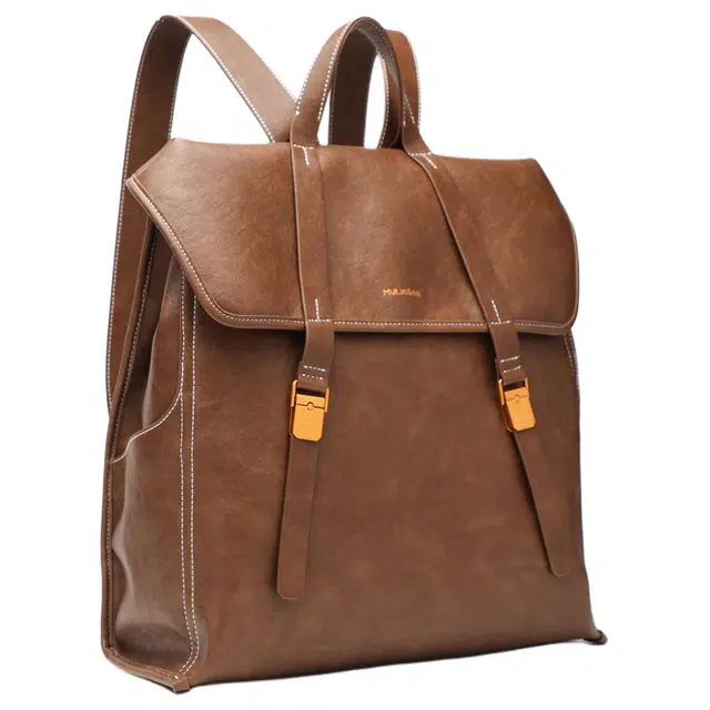 木林森 复古通勤植鞣大容量 聚氨酯拼牛皮 双肩包 大号 男女同款情侣款 浅咖色