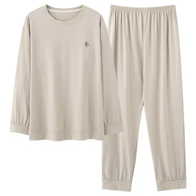 好福份 圆领简约舒适长袖套头长裤家居服睡衣套装 男款 图片色