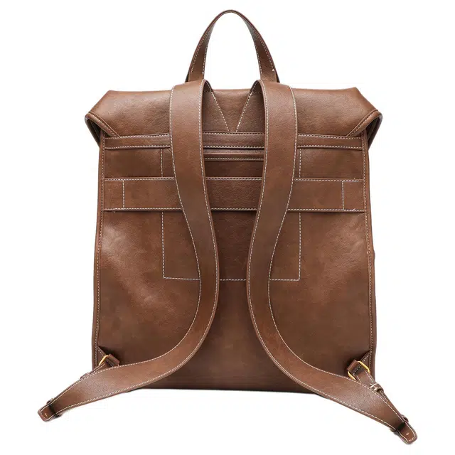 木林森 复古通勤植鞣大容量 聚氨酯拼牛皮 双肩包 大号 男女同款情侣款 浅咖色