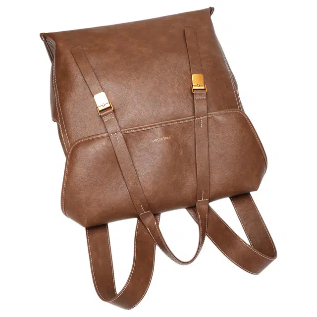 木林森 复古通勤植鞣大容量 聚氨酯拼牛皮 双肩包 大号 男女同款情侣款 浅咖色