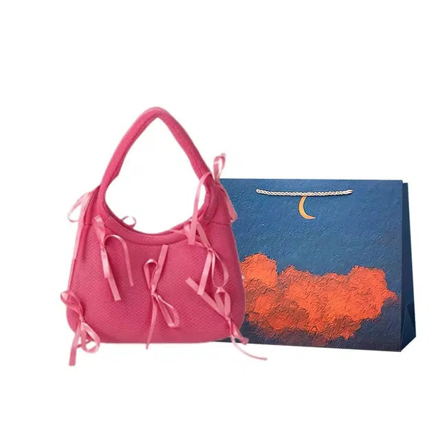 爱尔绅特 时尚菱格蝴蝶结小众设计透气网纱 涤纶 手提包 常规 女 粉红色/黑色/蓝色/米白色