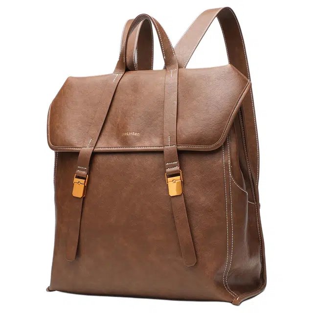 木林森 复古通勤植鞣大容量 聚氨酯拼牛皮 双肩包 大号 男女同款情侣款 浅咖色