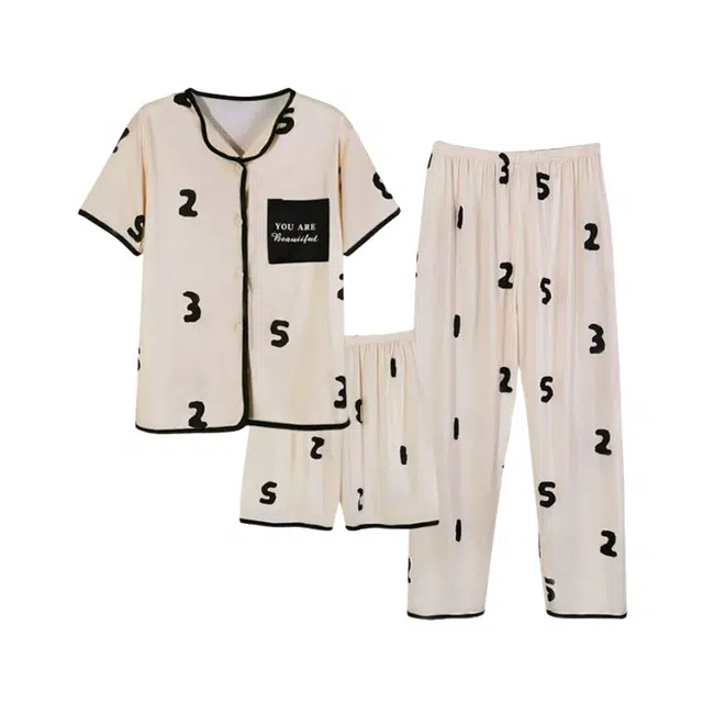 橡柠派 简约时尚甜美舒适家居服睡衣套装 女款 米白色