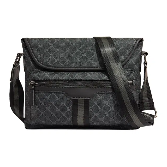 老人头 小众休闲简约日常 合成革 邮差包单肩斜挎包 常规 男款 蓝黑色