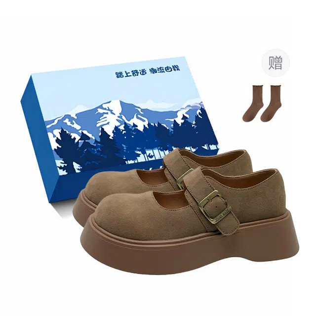 小鹿米利 复古厚底浅口百搭圆头 女士休闲单鞋 女