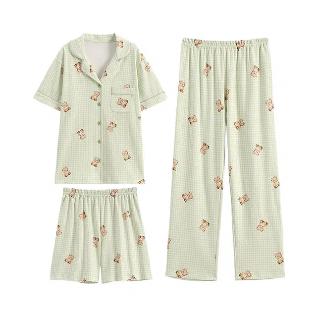 橡柠派 甜美舒适简约亲肤家居服睡衣套装 女款 豆绿色