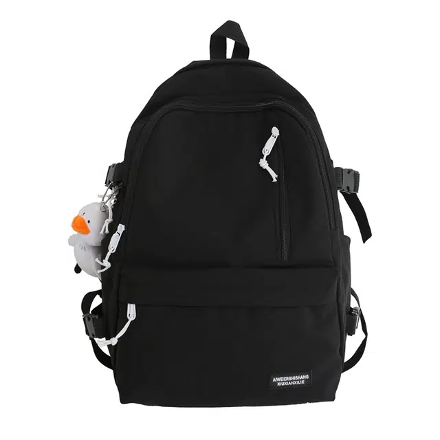 醇龙 森系大容量纯色韩版百搭书包初中高中背包 尼龙 双肩包 常规 男女同款情侣款 黑色/白色/粉色/蓝色/绿色